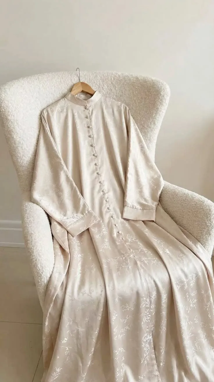 Dress jacquard motif floral warna cream